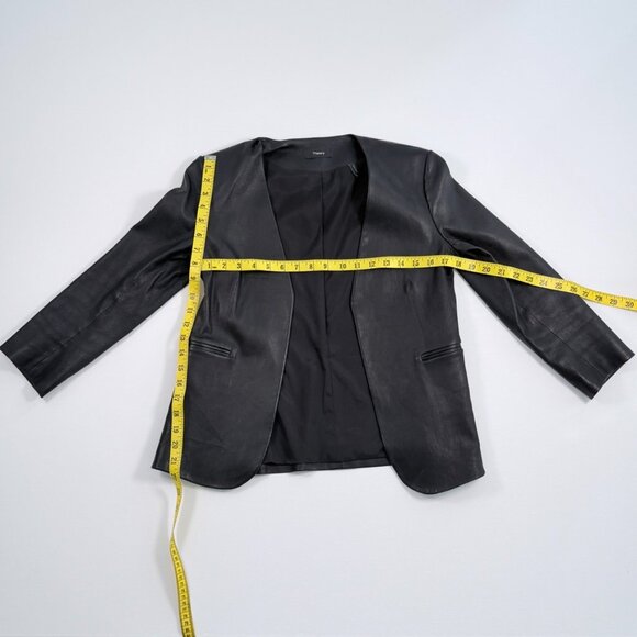 Theory Black Leather 3/4 Sleeve Lindrayia Blazer - Picture 5 of 6